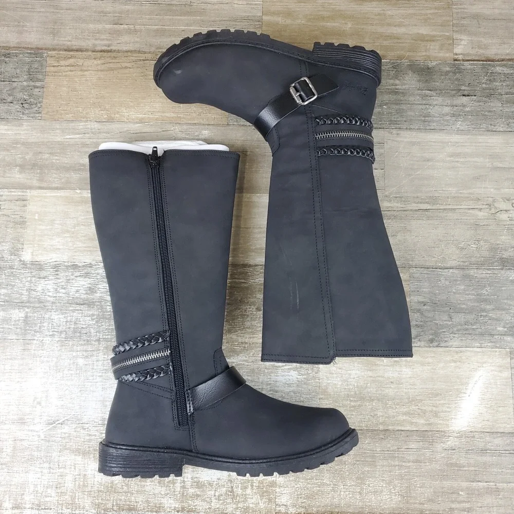 Blowfish Malibu Revel Girls Knee High Boot Sz 4 Black Willow Braid Side Zip Boot